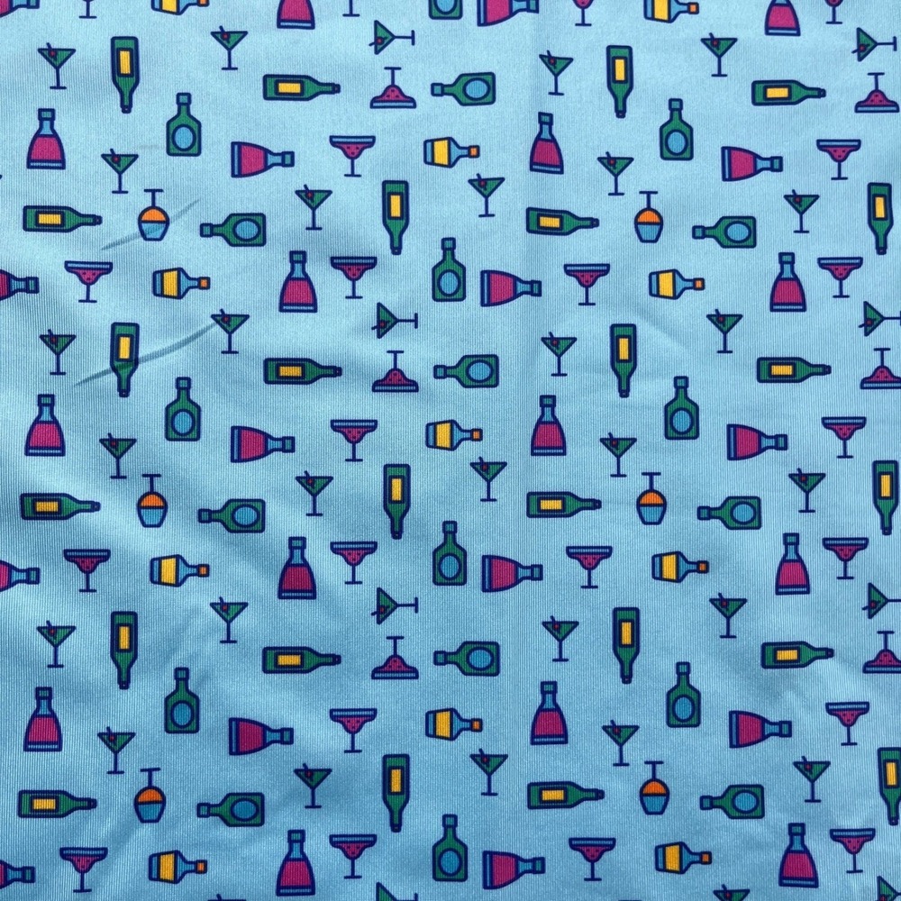 Coobigdog Mens Polo Shirt Medium Blue Cocktail Print Performance Short Sleeve - Picture 3 of 5